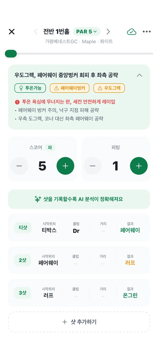 홀별 샷 기록 · AI 가이드